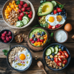 fabianct  A vibrant flat lay of five different healthy breakfas 370f3ed3 c90d 4b55 bb42 e5c2229b7498